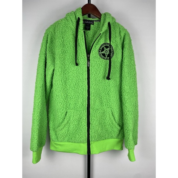 Tops - Black Craft Cult Green Sherpa Fleece Full Zip Hoodie Witch‎ Pentagram Size XS